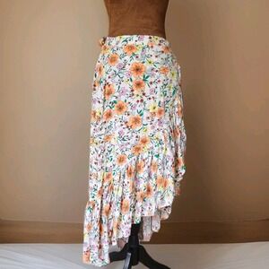 No Boundaries Wrap Skirt Floral Size Small‎ Colorful Ruffle Adjustable Waist